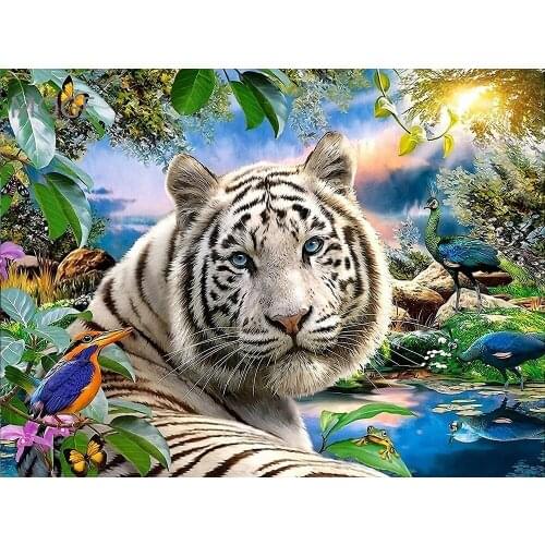 Gentle tiger DIY diamond painted set diamond Masai animal cat with full diamond embroidered wall decoration