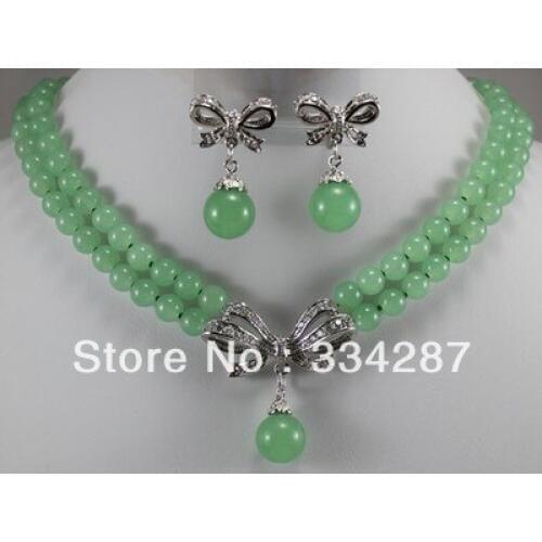 Beautiful 2 row jades necklace earrings set