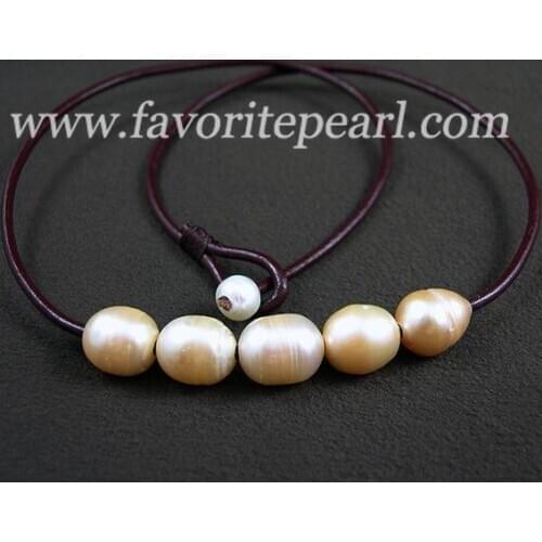 New Arrival Favorite Pearl Necklace 18 inches 9-10mm Pink Natural Freshwater Pearl Black Leather Necklace Handmade Fine Jewelry