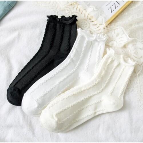 New Kawaii Lolita Girls Socks Cotton Women Classic Soft White Black Thin Sock Calcetines Hombre 2021
