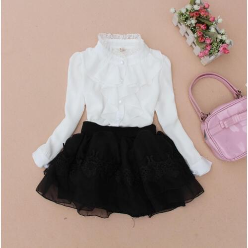 Girls clothes 2019 Autumn children clothing school girl white blouse lace collar chiffon child shirt kids clothes age 2-16Y