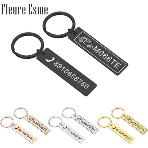 Customized Engraved Keychain for Car Logo Plate Number Personalized Gift Anti-lost Keyring Key Chain Ring