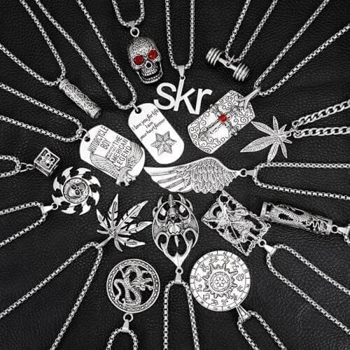 PUNK multiple styles skr skull Dumbbell pendant necklaces for men Stainless Steel long necklace hip hop jewelry dropshipping