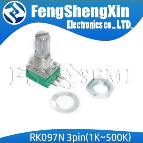 50pcs RK097 potentiometer RK097N 5K 10K 20K 50K 100K 500K B5K with switch audio 3pin shaft 15mm amplifier sealing potentiometer