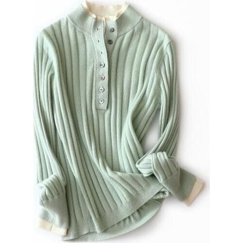 Early Autumn Pure Cashmere Fashionable Fake Two-Piece Stripe Sweater Contrasting Color Knitted Sweater Top 2020 New Style