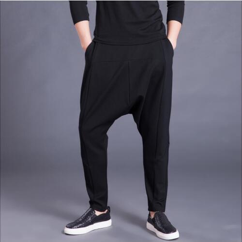 S-5xl Winter Mens Fashion Black Casual Stretch Harem Pants Large Size Crotch Pants Hairstylist Loose Trousers Singer Costumes