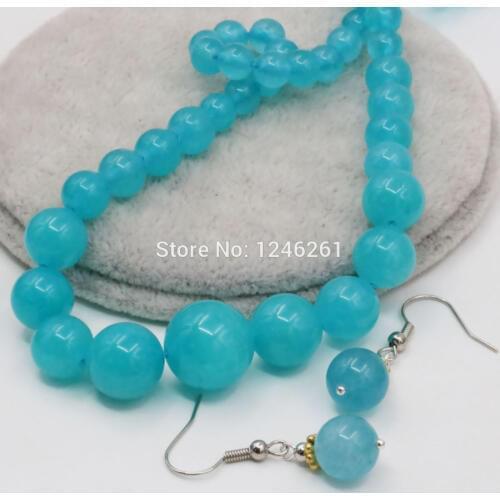 6-14mm Shining Blue Amazonite Lucky Stone Tower Necklace Chain Earring Sets Round Beads Jewelry Making Gifts Accessories 18inch
