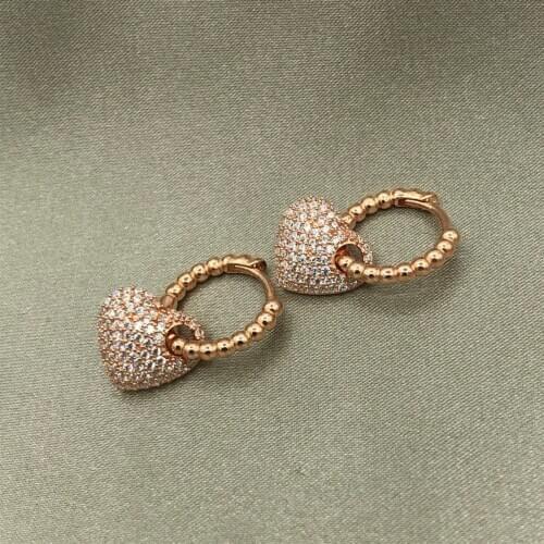 Rose Plated Zircon Hearts Earrings