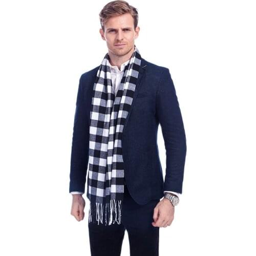 Winter New Mens Warm Soft Cashmere Wool Plaid Tartan Scarf Checked Scarf Black A3A17529