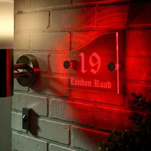 Illuminated House Signs, Modern Personalized Red LED Light Acrylic Plaque