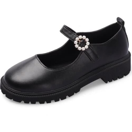 Girl Student LOLITA Shoes Student Shoes College JK Uniform Shoes PU Leather Heart-shaped Ankle-strap Mary Jane Shoes Pearl