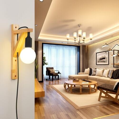 Japanese wall light for dining room bedroom Bed Bedside plug in wall light EU/UK/US Plug E27 bulb artistic wall light fixtures