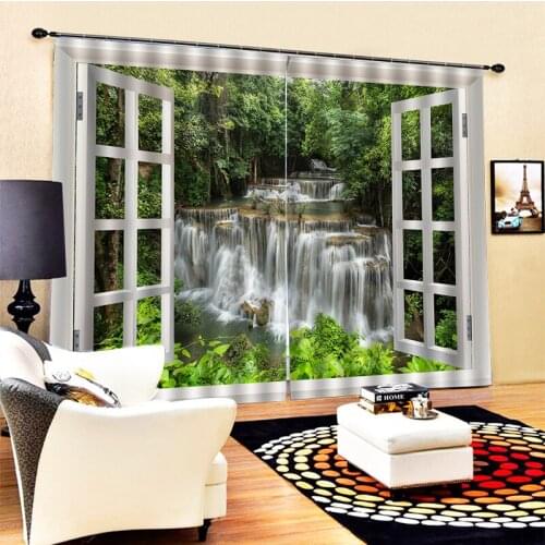 Custom green scenery waterfall curtains window curtain 3D Blackout Curtains Living Room Bedroom Hotel Window