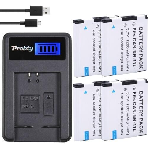 PROBTY 4pcs NB-11L NB 11L Batteries + LCD Charger For Canon IXUS 125 155 150 145 140 132 265HS 240HS A3400 A4000 IXUS 275 HS