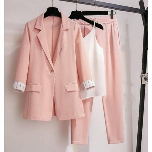 Women Blazer suit Spring Autumn Office Lady Blazer Jacket Long Pant Tank Top 3 Piece Set Female Casual Outerwear Female Suits