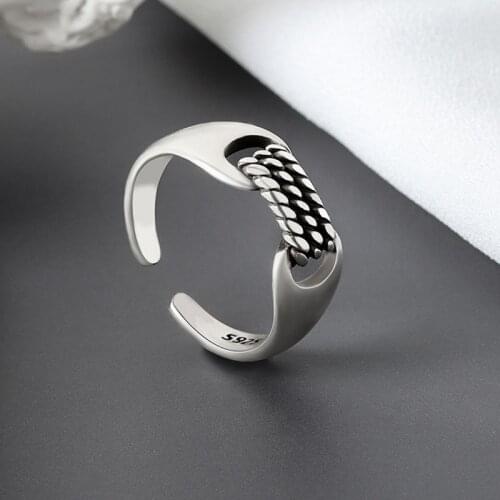 2021 New Vintage Ancient Silver Color Geometric Adjustable Open Ring Punk Hip Hop Rings for Women Men Fashion Jewelry Gift