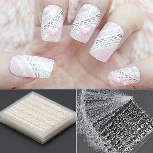 30 Sheets 3D Lace Nail Art Stickers Black White DIY Tips Decal Manicure Tools