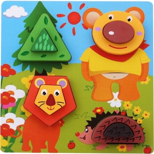 3D Animal Wooden Puzzles Montessori Educational Toys For Kids Animal Learning Puzzle Teaching Aids Set Puzzle Intelligence Toys