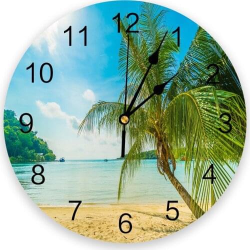 Sandy Beach Tropical Palm Trees 3D Wall Clock Modern Design Living Room Decoration Kitchen Clock Art Wall Watch Home Decor