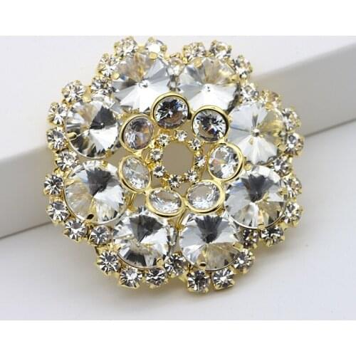 5.8cm Big Size Crystal Flower Rhinestone Applique Round Rhinestone Brooch Sew on Rhinestone For DIY Wedding dress Shoes Bags