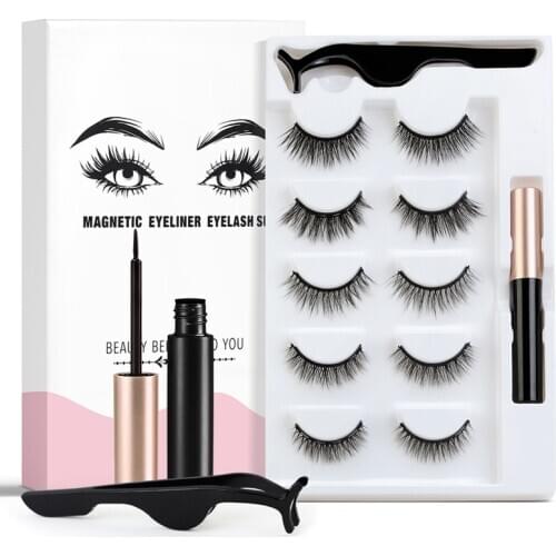 5 Pairs Magnetic False Eyelashes With Tweezer Eyeliner Easy To Wear Long Lasting Waterproof Long Lasting Makeup Tool TSLM1