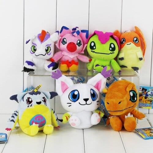 7Pcs/Lot 10cm Digimon Plush Patamon Agumon Palmon Piyomon Gomamon Gabumon Tentomon plush toys Pendant Keychain Toys