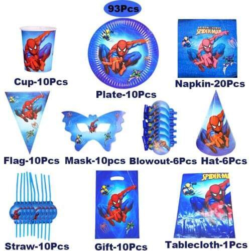 93Pcs The Spiderman Baby Shower Party Decoration Birthday Set Banner Straw bag Cup Plate Tablecloth Disposable Supplies For Kids