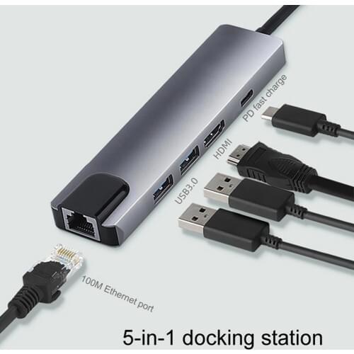 Multiple High Speed Expander Adapter 5 in 1 USB Type C Hub Adapter with 4K HDMI USB 3.0 2.0 RJ45 PD Charging Port