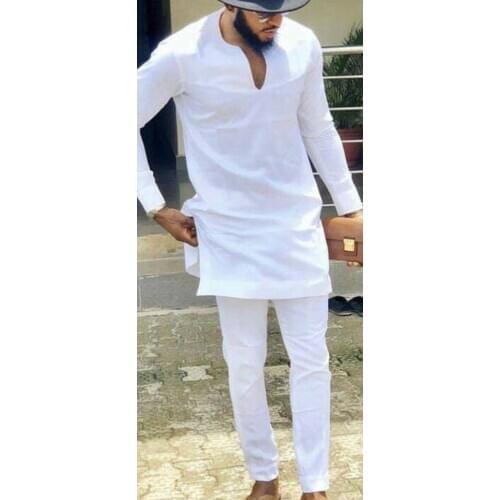 African clothes Man Shirts With Pants Fashion White Tops+Trousers Custom Made Mens Outfits African Pant Set For Party
