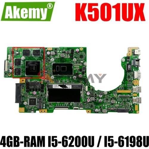 AKEMY K501UW Laptop Motherboard For ASUS K501UW K501UXM K501UQ Original Mainboard DDR4 4G-RAM I5-6200U GTX960M-4GB
