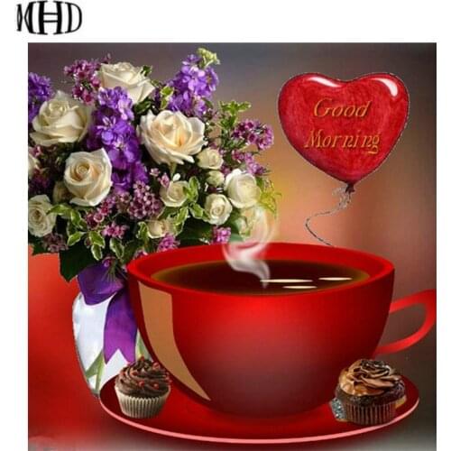 DIY Diamond Embroidery Coffee & Flowers Full Round 5D Diamond Embroidery Rhinestone Mosaic Diamond Cross Stitch Decorative Gifts