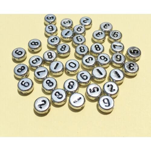 Free Shipping Flat Round Shape 4*7MM 3600PCS/Lot Silver 0-9 Number Beads Acrylic Plastic Jewelry Alphabet Letter Bracelet Beads