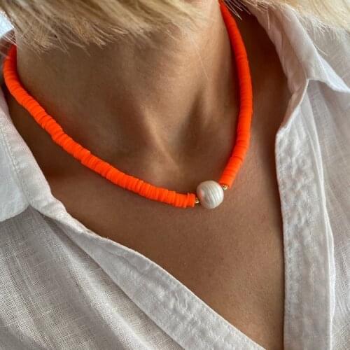 Boho freshwater pearl choker necklaces for women jewelry bijoux fashion summer colourful wholesale collar punk female bohemian