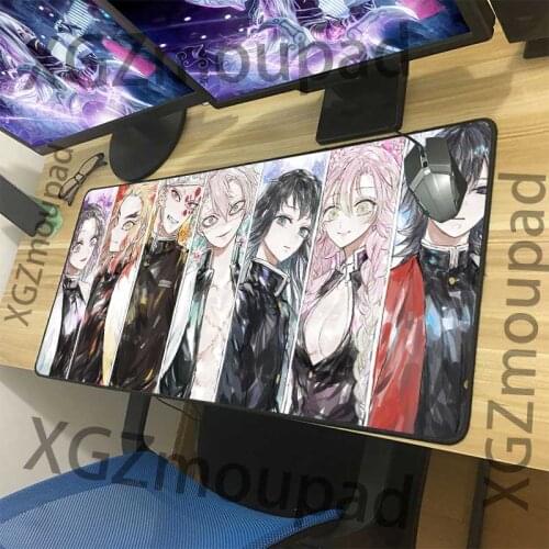 XGZ Anime Demon Slayer Kimetsu No Yaiba Large Mouse Pad Black Lock Edge Computer Table Mat Rubber Non-slip 900x400/600x300 Xxl