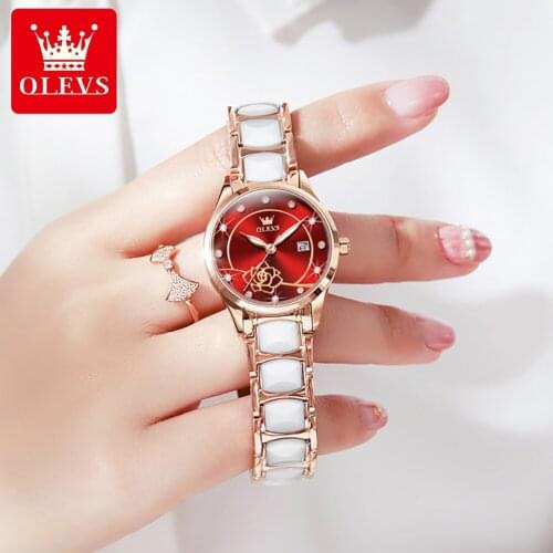 OLEVS Ladies Ceramic strap Clock Luxury Women Watches Fashion Diamond Female Quartz Wristwatches Relogio Feminino Zegarek Damski