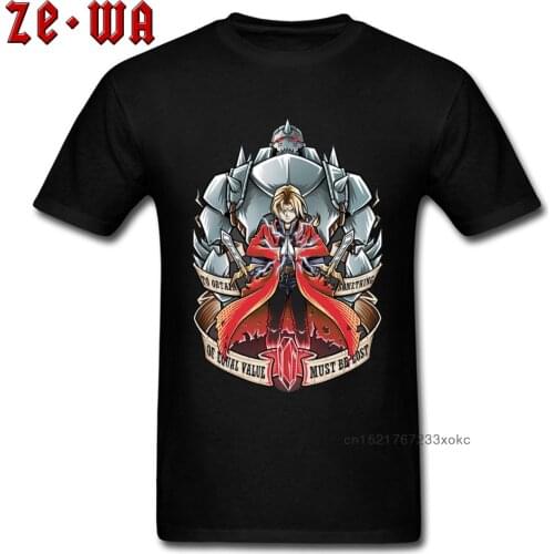 All Cotton Men T-shirts Fullmetal Alchemist Tshirt Edward Elric Tops Japanese Anime Tee Shirt Punk Robot Streetwear Equivalent
