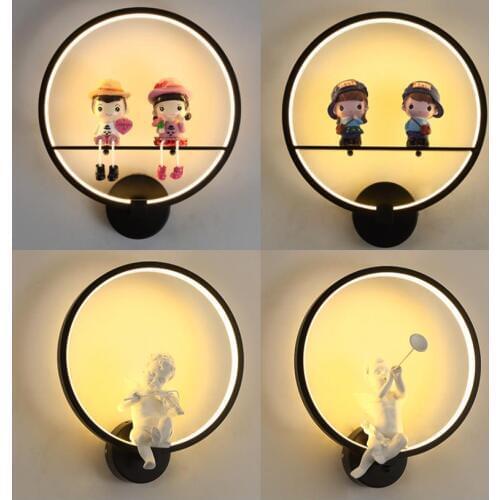 Hot selling Wall Lamps indoor black white wall lighting Minimalist art Sconce Interior with angel Corridor Lighting