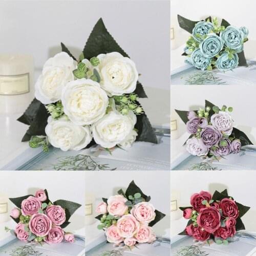 Faux Silk 1 Bouquet Practical 5 Heads Vibrant Rose Fake Flowers 5 Heads Fake Flower Long Lasting for School