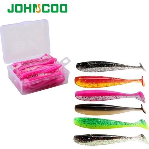 JOHNCOO 30pcs/box Fishing Lure Soft Bait 55mm 1.1g T Tail Silicone Soft Bait Fishing Artificial Worms Soft Lure Carp Fishing