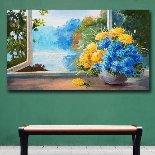 Wxkoil Oil Painting Window of flowers Wall Art Canvas Painting For Living Room Home Decor Oil Painting On Canvas Wall Painting