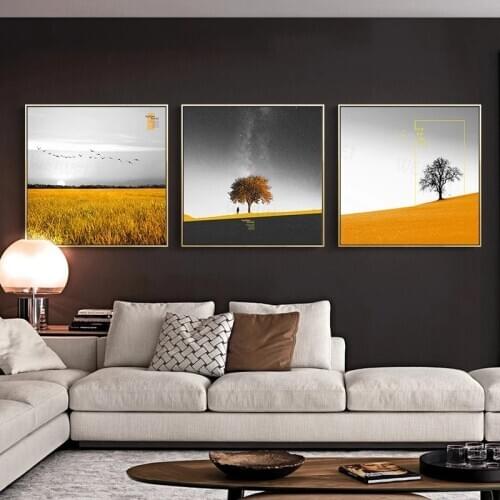 Nordic Yellow Black n White Landscape Canvas Painting Poster and Prints Fashion Decor Hd Wall Pictures for Living Room Bedroom