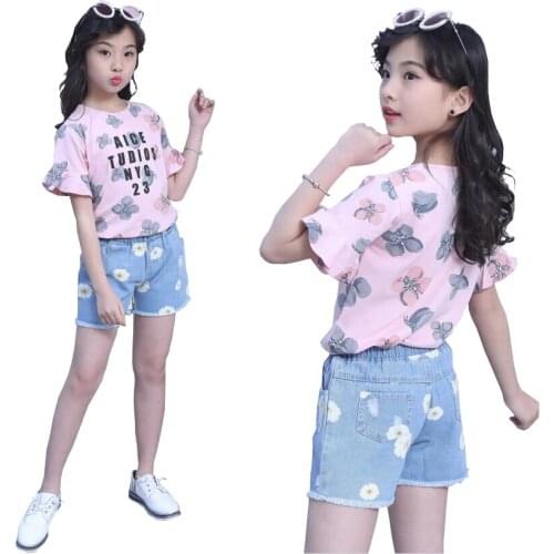 Boutique Girls Clothing Set Childrens Quality Clothing Set Printed Cotton T-Shirt Jeans 2 Piece Set 4 5 7 9 12 14 Years Teen Gi