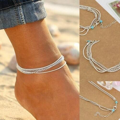 Summer Simple Silver Color Bead Chain Anklet Bohemian Vintage Footwear Leg Bracelets 2020 Female Foot Jewelry