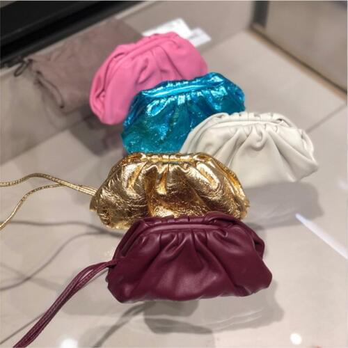 Small Clip Cloud Bag Cowhide Genuine Leather Mini Lipstick Bag Crossbody One-handed shoulder Bag Chic Neck Bag Coin Purse