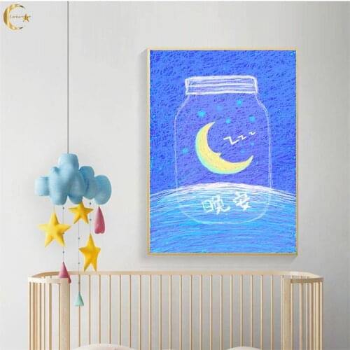 Cartoon Star Moon Night Wall Art Canvas Painting Sea Dolphin Nordic Poster Prints Wall Pictures for Kids Boy Children Room Decor