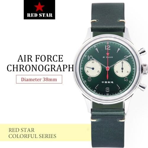 38mm Green 1963 Chronograph Watches Men 1901 Hand Wind Movemnet Display Back Case Clock Mens Sapphire Mechanical Wristwatch