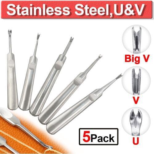 5Pcs DIY Hand Leathercraft Stainless Steel U V Shaped Leather Stitching Groover Skiving Edge Beveler Leathercraft Tool Kit D30