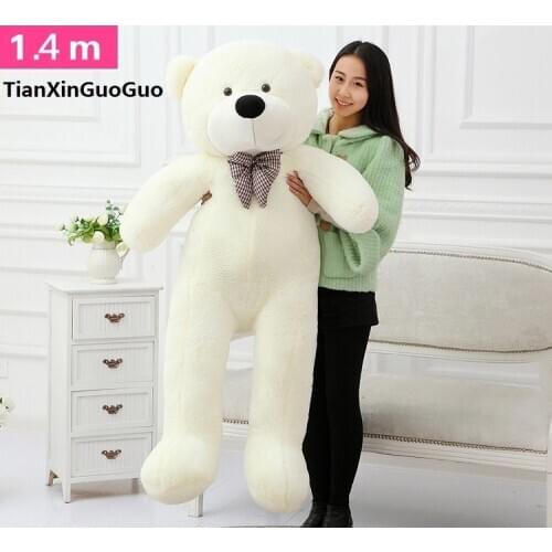 New plush toy stuffed white teddy bear with bowtie large 140 cm Doll 55 inch Toy throw pillow Xmas gift b3414