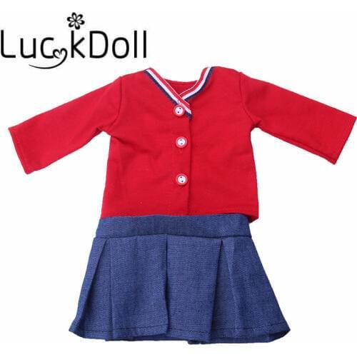 New arrival doll clothes red button shirt+ denim skirt Fit 18 inch doll best gift