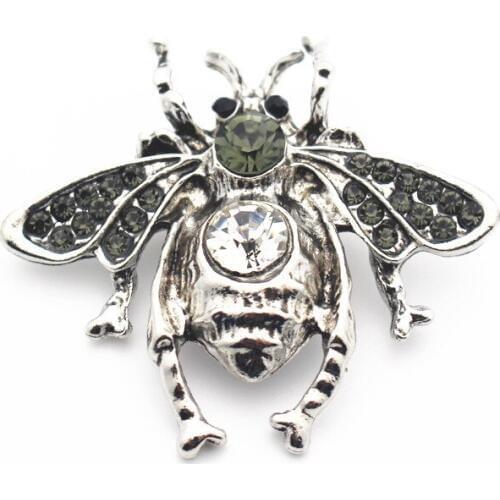 Wholesale 3pcs/lot New Snap Button Jewelry Metal Silver Crystal Bee Snap Charms Fit 18mm/20mm DIY Snap Button Bracelet Necklace